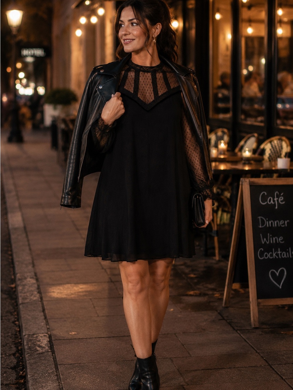 Xhilaration Black Swiss Dot Mesh Dress M Gothic A Line Long Sleeve